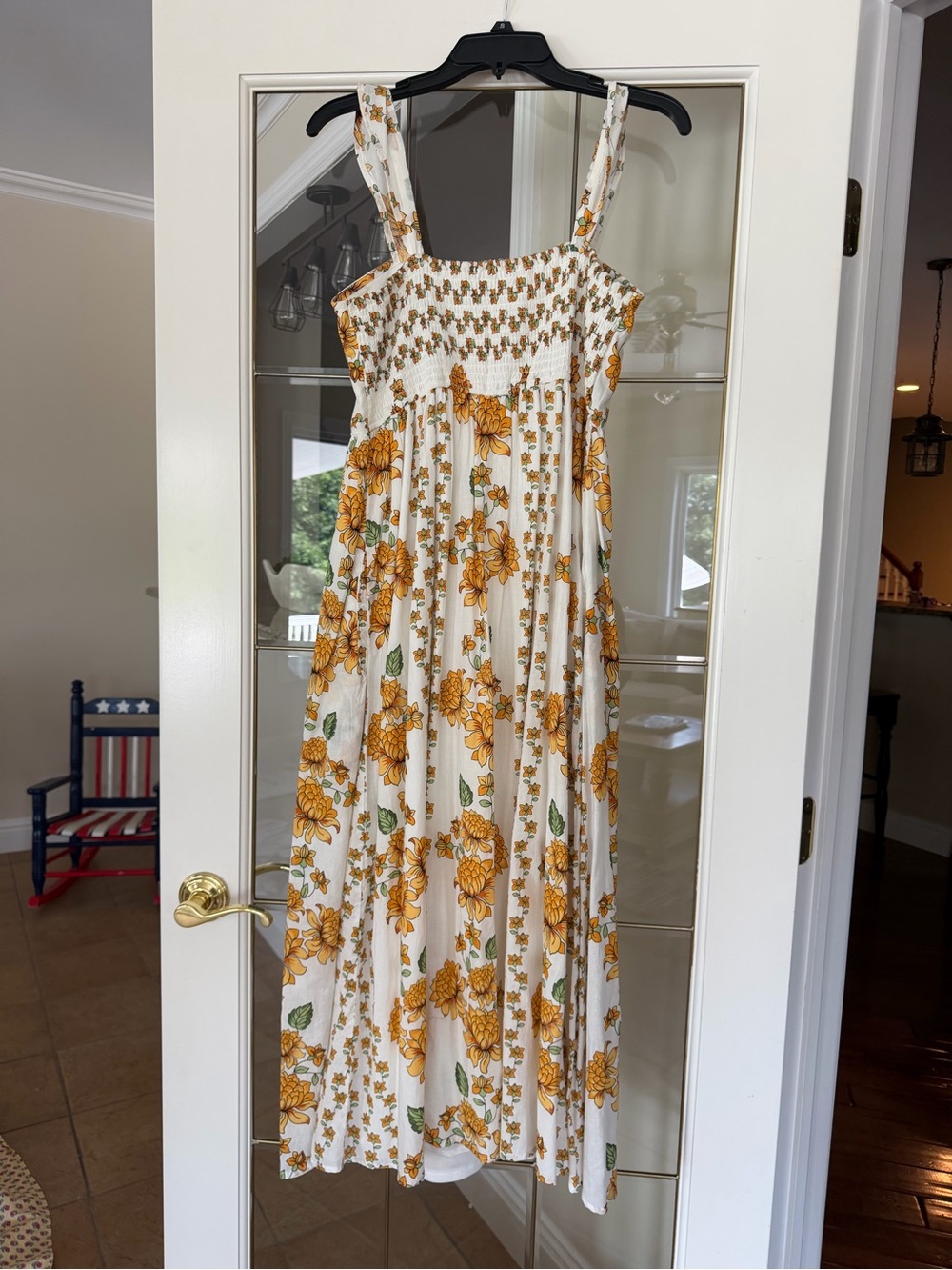 Smocked Cream Sundress with Yellow Floral Print